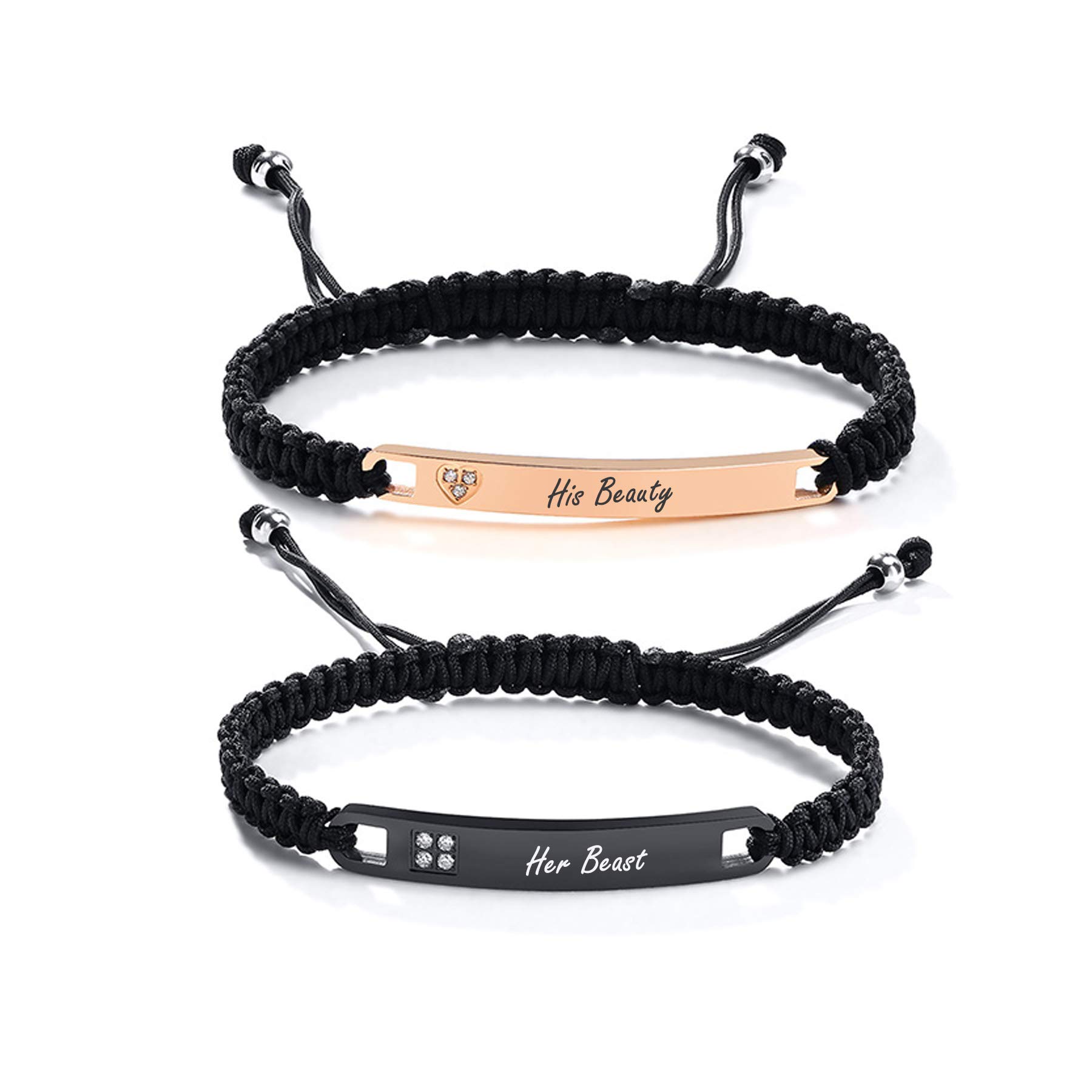 PJ JEWELLERY His Beauty/Her Beast His and Hers Matching Couples Bracelets Set for Boyfriend Husband Couples Gift Anniversary Valentine's Day Relationship Bracelet Set