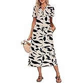 MOLERANI Women's Summer Maxi Dress 2026 Casual Short Sleeves V Neck Button Loose Long Beach Sundress Travel Vacation Outfits