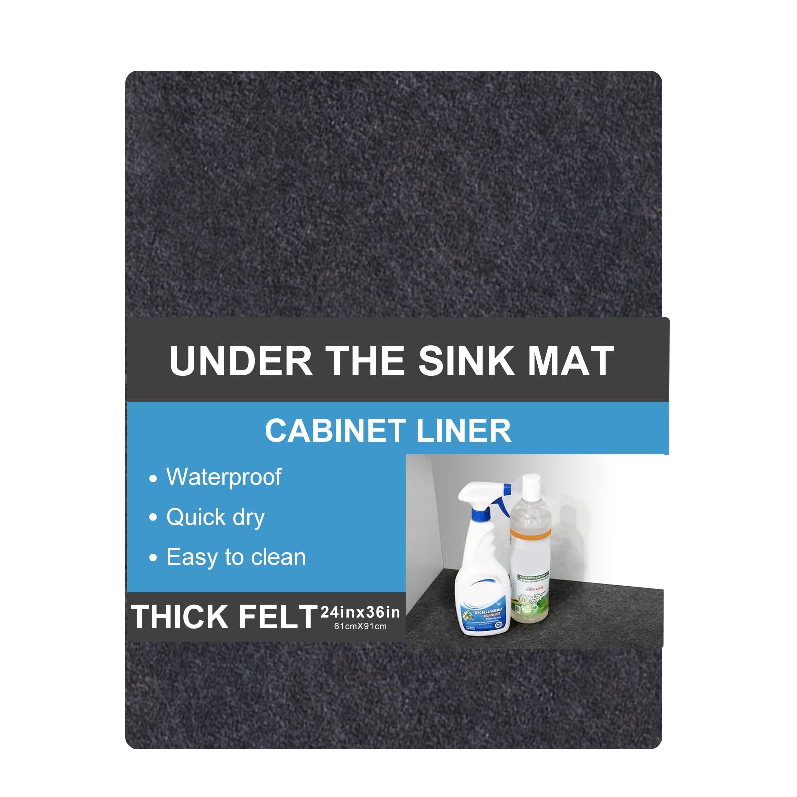 Under The Sink Mat,Cabinet Mat – Absorbent/Waterproof – Protects Cabinets, Premium Shelf Liner, Contains Liquids,Washable(24in x 36in) (24"×36")
