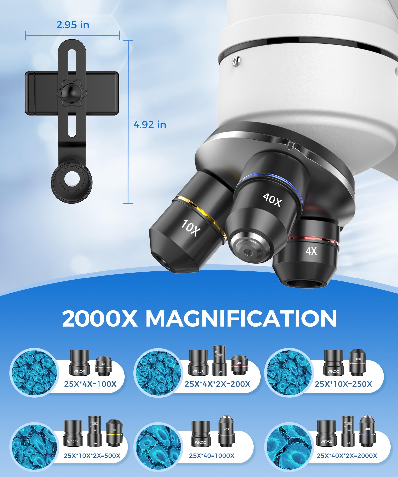 Compound Binocular Microscope for Kids & Students, 40X-2000X Magnification, Microscope Kit with Slides & Specimens, Lab Equipment for School Biology Class & Home Science Experiments