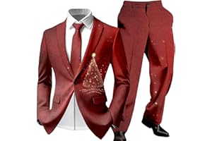 Men's Christmas Suits 2 Piece Xmas Printed Slim Fit Jacket and Dress Pants Holiday Party Prom Blazer Set Formal Wear