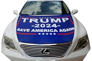 BOBBLE FINGERS Trump Flag Car Hood Cover Smiling 2024 MAGA Slip-On Washable Elastic Weatherproof Fabric, Non-Adhesive Banner 3.5 x 5 Ft Fits Most Cars USA SHIP