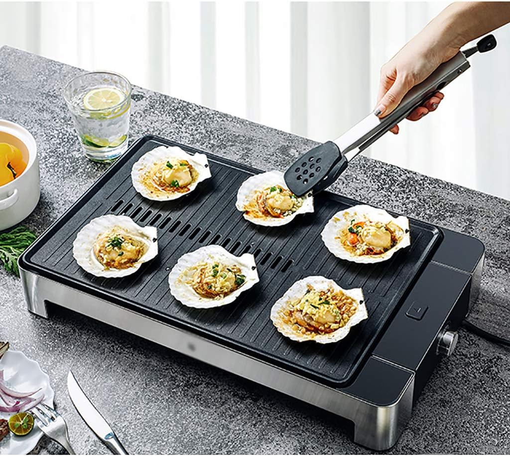 review Electric Teppanyaki Tabletop Grill, BBQ Barbecue Nonstick, with 5 Adjustable Temperature, Removable Baking Tray (410270mm)