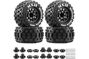 GLOBACT MX28 F/R 2.8" RC Tires with 12mm/14mm Hex Adapter for ARRMA Big Rock Granite VORTEKS 3S TRAXXAS Stampede 1/10 RC Truck Car (4PCS Black)