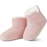 WOJWSKI Women's Knit Bootie Slippers Winter Warm Plush Fleece Memory Foam House Shoes with Comfy Plush Lining