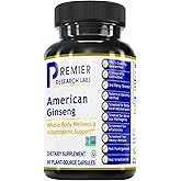 Premier Research Labs American Ginseng Supplement - American Ginseng Capsules, Herbal Ginseng Root Pills, North American Ginseng Herb Extract, Calming Energy Supplement - 60 Plant-Based Capsules