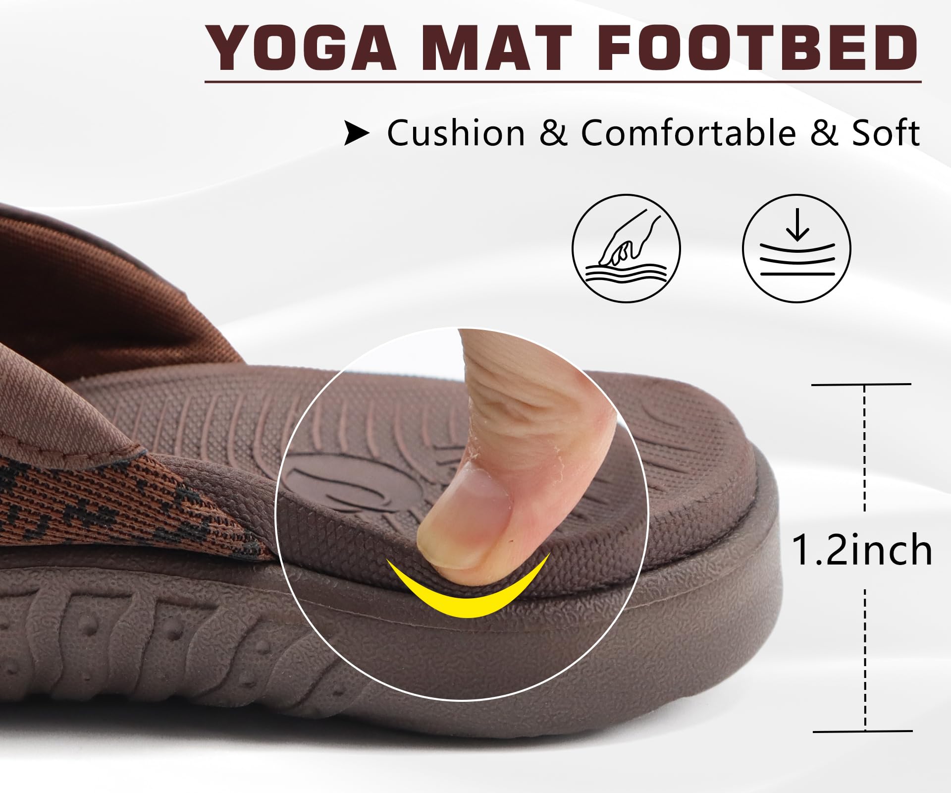 ONCAI Herren Flip Flops Sommer Sport Dusch Schwimmbad Strand Männer Zehentrenner Sandalen Badelatschen Mit Orthopädie Arch Support Gummifußbett Braun Größe 46 5