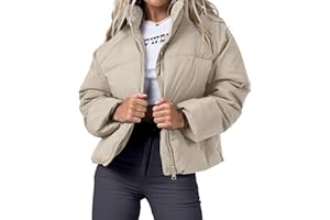 URMOSS Women's Winter Cropped Puffer Jacket 2023 Long Sleeve Lightweight Zip Short Jacket Coat with Pockets