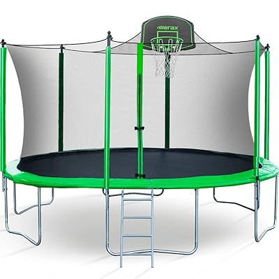 Merax 14 FT Round Trampoline with Safety Enclosure, Basketball Hoop and Ladder, BV Certificated &ndash; Basketball Trampoline