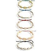 5Pcs Boho Cowrie Natural Shell Bracelets for Women – Adjustable Handmade Beach Anklet Set – Natural Ankle Shell Summer Jewelry in 5 Vibrant Cord Colors