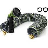 YESTAR Coil Hose 75FT EVA Coil Garden Hose With 3/4'' Brass Connector | Flexible Water Hose Lightweight and No Kink Includes 7 Patterns Spray Nozzle For Outdoors Lawn Watering Car Washing