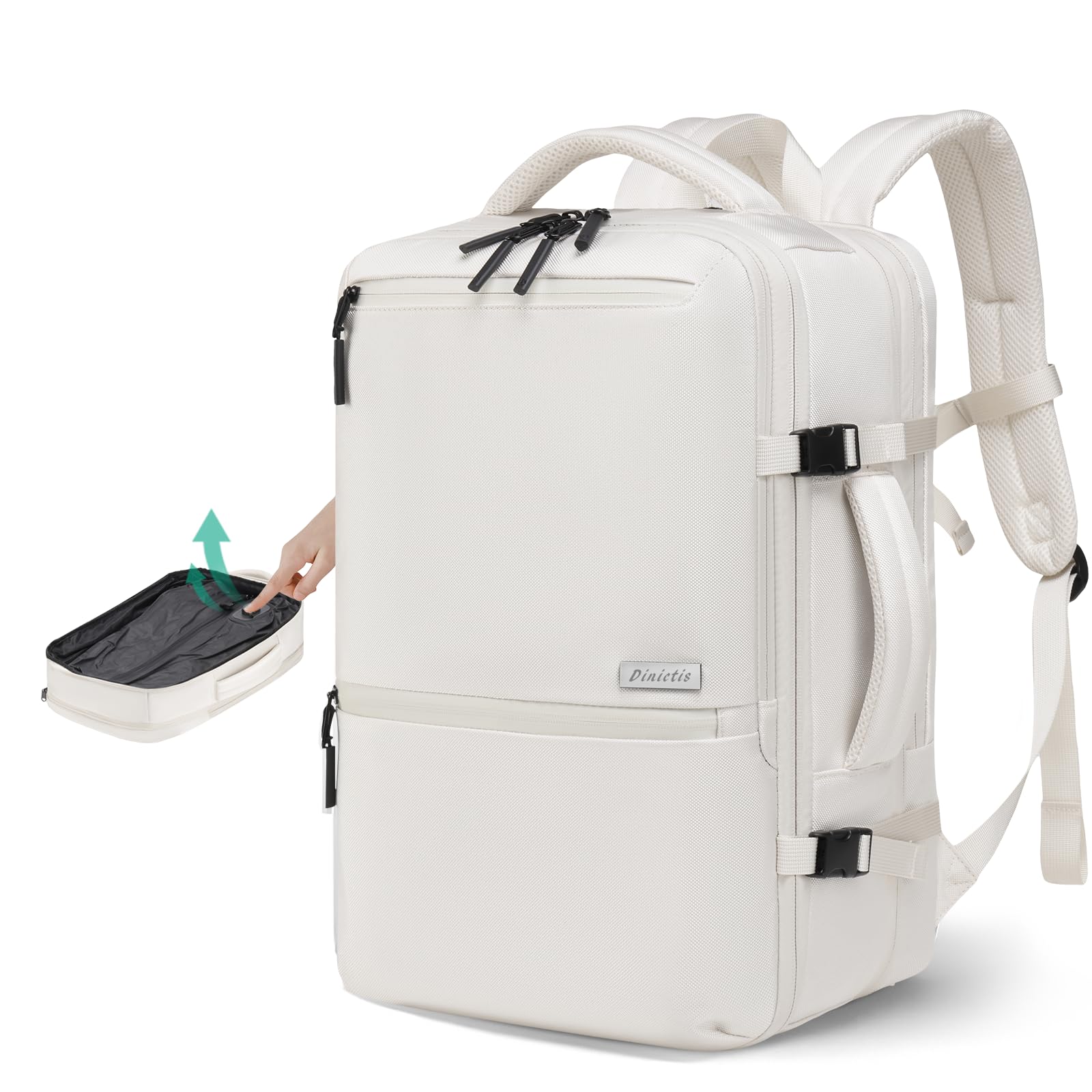 Photo 1 of Dinictis Vacuum Seal Travel Backpack Built-in Pump, Expandable Backpack with Vacuum Compression fits 17 inch Laptop, Waterproof Carry On Suitcase Luggage suit for Short Trip and Business-Beige