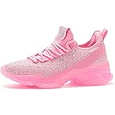 BELOS Women's Rhinestone Mesh Slip On Walking Shoes Fashion Breathable Spakle Glitter Sneaker