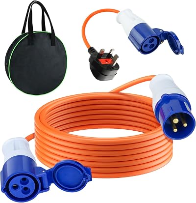 VonLux 10m Caravan Hook Up Cable 240V 16A 3 Core Fly Lead Converter Kit
