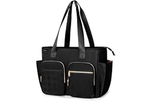 Prokva Teacher Tote Bag with Laptop Compartment, Large Teacher Utility Bag for Women Work and Teacher Supplies, Black (Empty Bag, Patent Design)