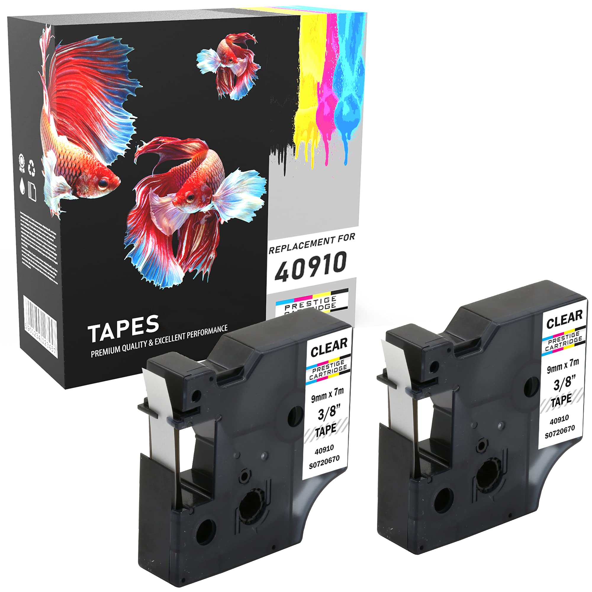 2 Compatible D1 40910 Black on Transparent 9mm x 7m Labelling Tapes for DYMO LabelManager LM 100 150 160 200 210D 260 280 300 350 350D 360D 400 420P 450 500TS PC PC2 PnP LabelWriter LW 400 450 Duo