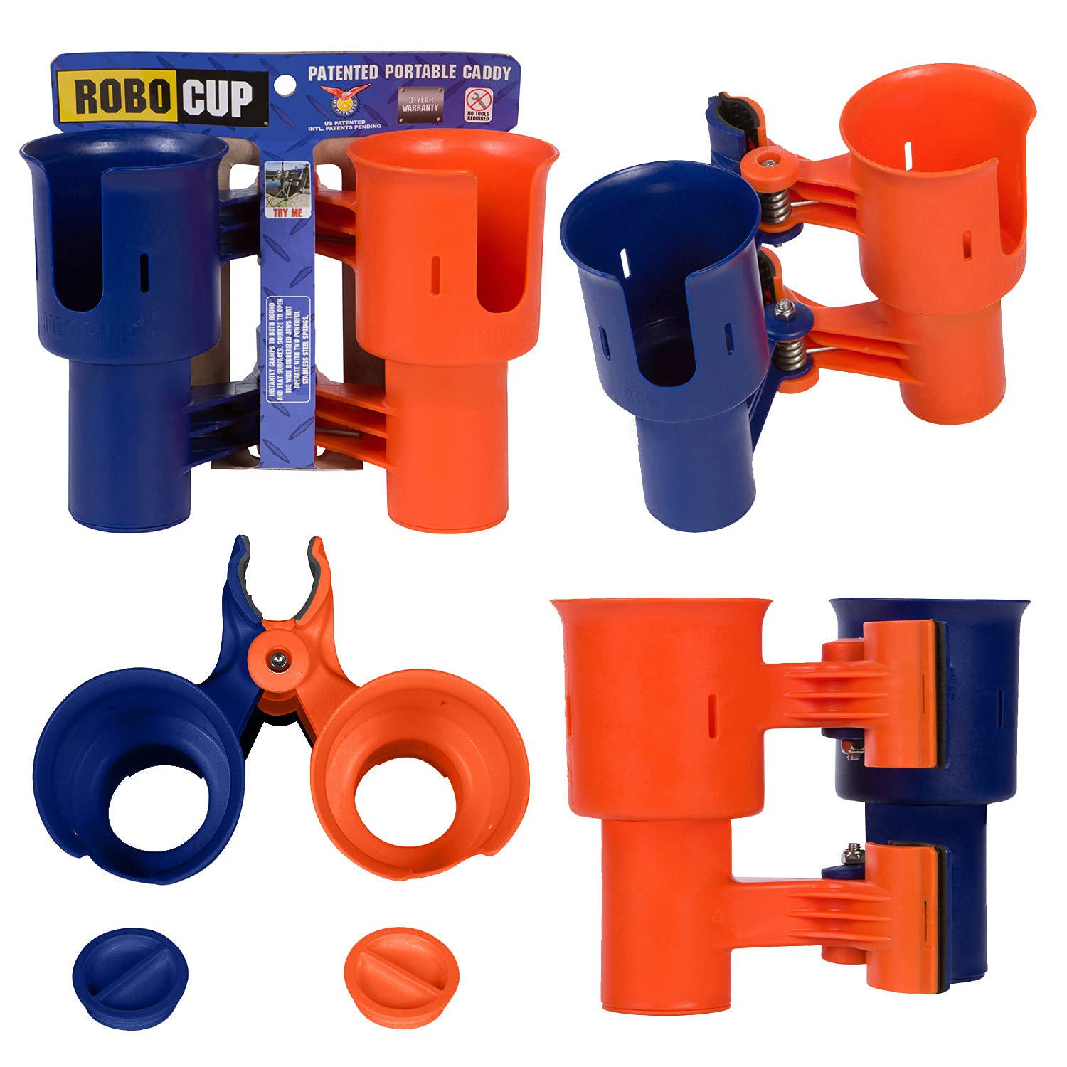 RoboCup Cup Holder For Drinks Fishing Rod Pole Boat Beach Chair Golf Cart Wheelchair Walker Drum Sticks Microphone Orange&Navy