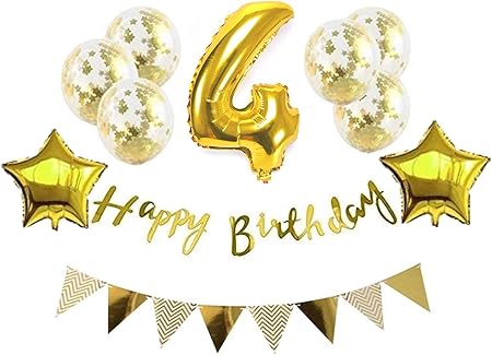 Amazon 4歳 お子様誕生日パーティー Happy Birthday アルミニウム 数字 4 星バルーン 2個 バルーンゴールド 誕生日 飾り付け セット Js Xin04 風船 バルーン おもちゃ