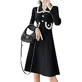 LAI MENG FIVE CATS Women's Fall Knit Casual Long Sleeve Collar Neck Tunic Sweater Mini Dress