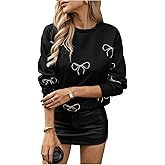 GORGLITTER Women's Bow Rhinestone Sweatshirt Fall Casual Long Sleeve Crewneck Halloween Loose Oversized Sweatshirt 2025