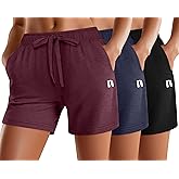 Neer 3 Pack Women's Sweat Shorts, Summer Drawstring Shorts with Pocket Loose Athletic Lounge Casual Running Bottoms