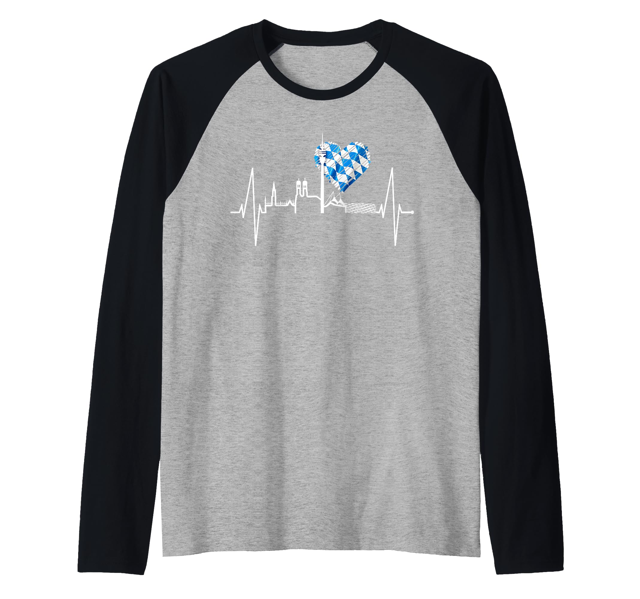 Munich Skyline Heartbeat Germany I Love München Raglan Baseball Tee