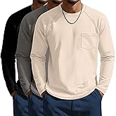 Neer 3 Pack Men's Big and Tall Shirts Long Sleeve Crew Neck Raglan Tops XL-7XL Plus Size Loose Casual Tees with Pocket