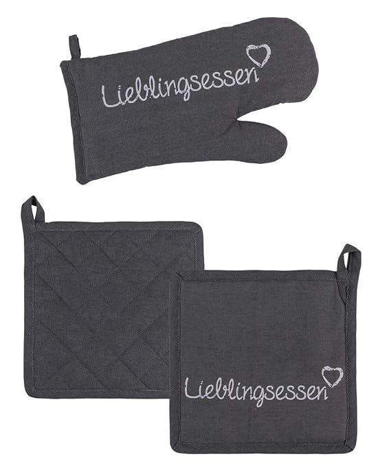 Ofenhandschuh + 2er Set Topflappen Lieblingsessen