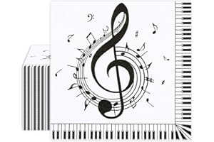 BOKFJBP 50pcs Musical Note Napkins-Black and White Music 3-Ply Music Notes Disposable Cocktail Beverage Dessert Napkin Party Decorations for Boys and Girls Birthday Music Themed Party