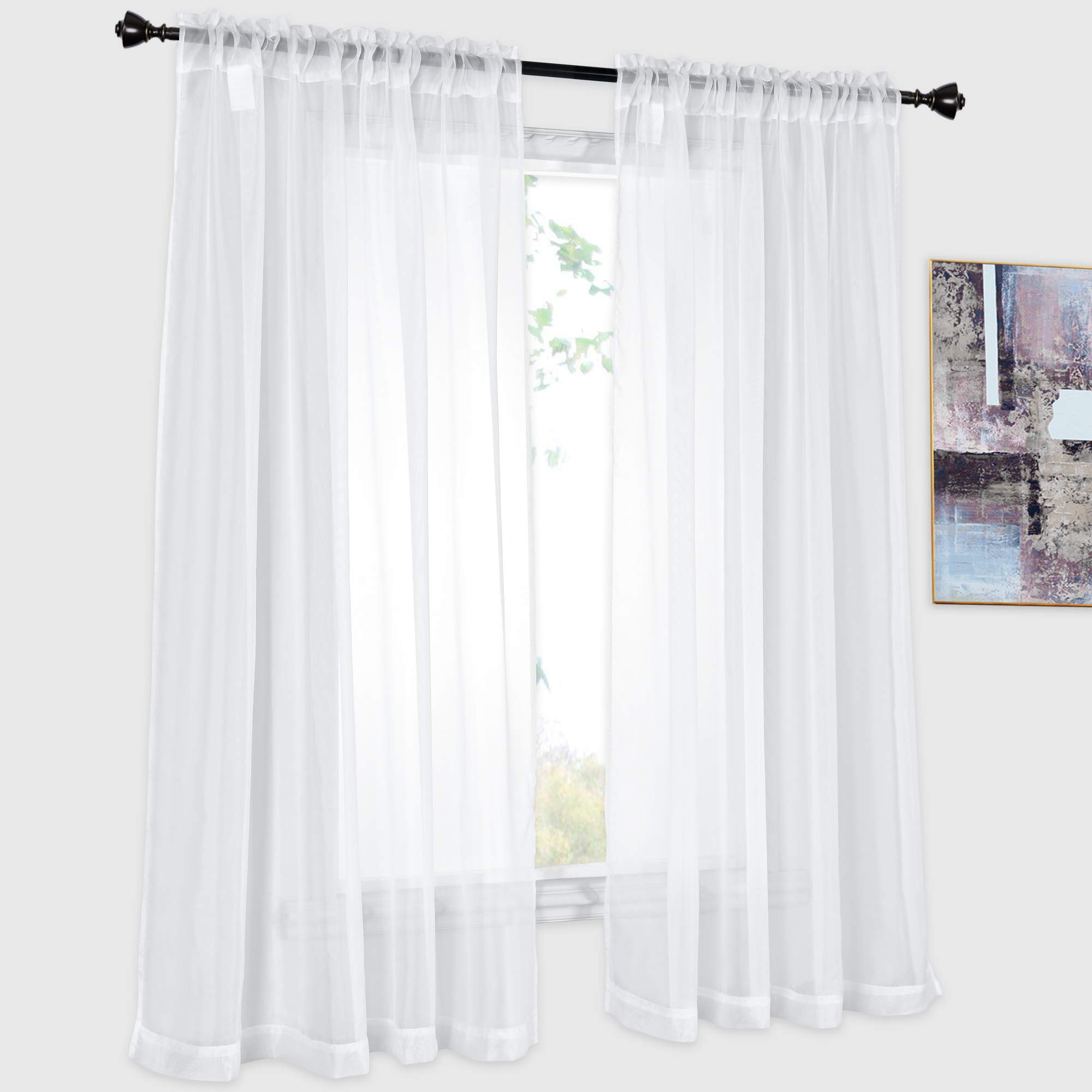 Photo 1 of DONREN White Sheer Voile Rod Pocket Curtain Panels for Bedroom, Kitchen and Small Windows (52 x 54 inches Long, Set of 2)