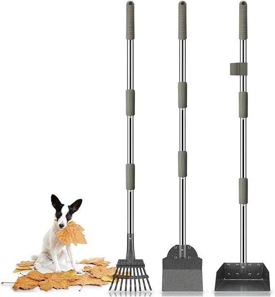 Niubya Poop Scooper for Dogs, Tray Rake and Spade Set with