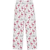 Pfrewn Christmas Winter Pajama Pants Christmas Tropical Flamingo with Santa Hat Sleep Pjs Lounge Pajama Bottoms M