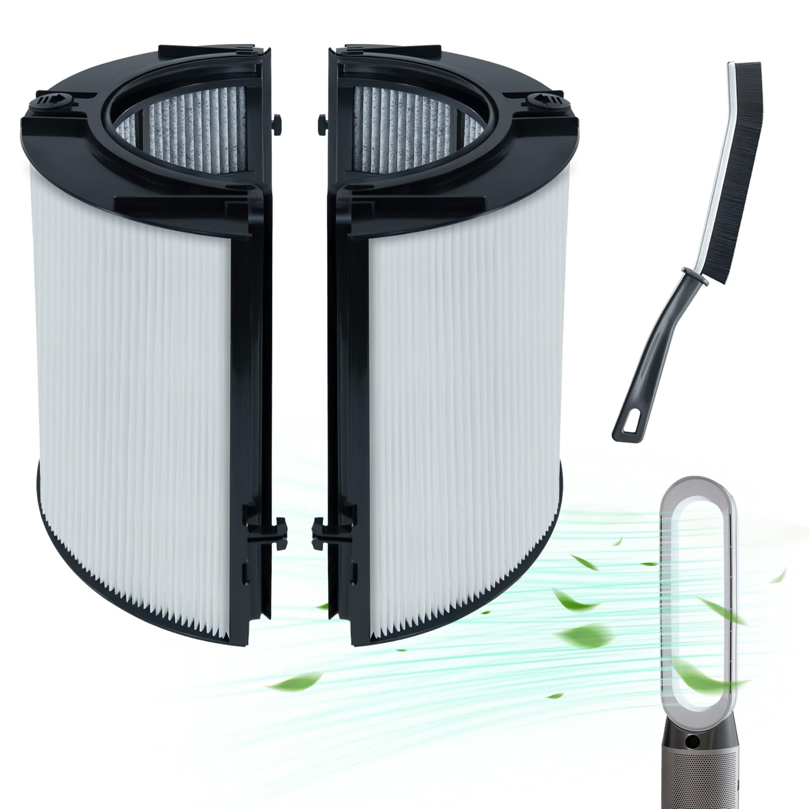360° Glass 2-in-1 Hepa Filter & Activated Carbon Filter for Dyson DP04 HP06 HP07 HP09 PH01 PH02 PH03 TP04 TP06 TP07 TP09 Air Purifiers (360 True H13 HEPA + Activated Carbon)