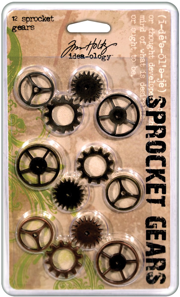 Tim Holtz 0.75 - 1-inch Idea-Ology Sprocket Metal Gears, Pack of 12, Antique Nickel/ Brass/ Copper