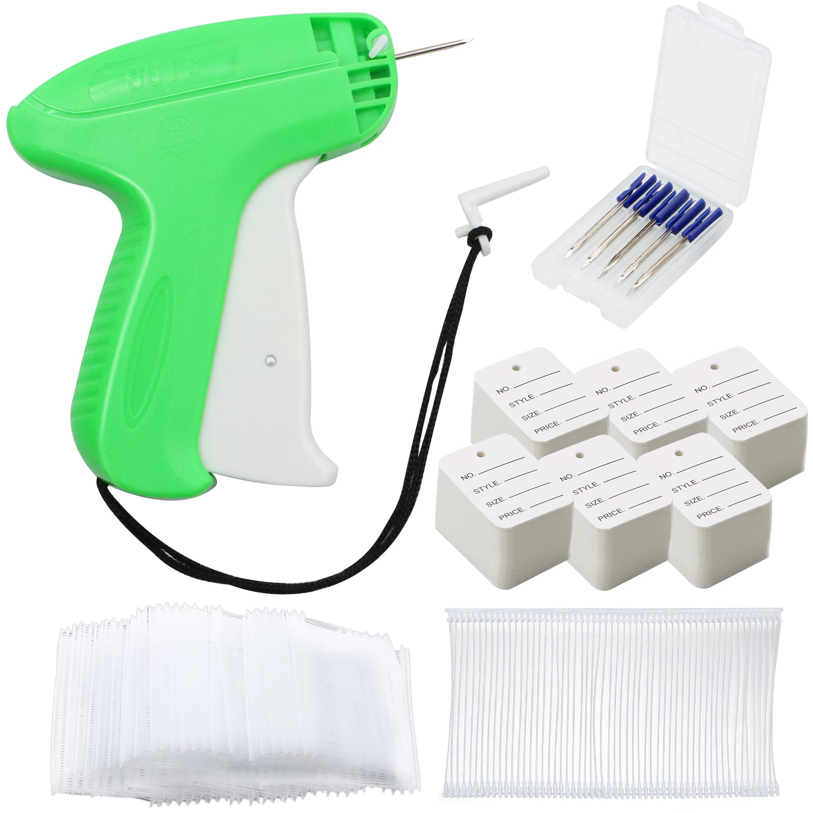 VEGCOO Tag Gun Set, Clothes Tagging Gun + 3000 Tag Gun Barbs(White, 5 cm) + 300 Price Labels + 5 Replacement Needles for Clothes Trade