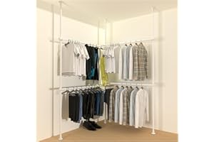 BsBsBest Ceiling Clothes Rack, 4 Tier Adjustable Closet Shelves Free Standing Closet Organizer And Storage Free Ceiling to Floor for Hanging Clothes White