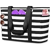 TEUEN Extra Large Beach Bags for Women, Waterproof Sandproof Beach Tote Bag Foldable Swim Pool Bag with Zipper and Wet Pocket