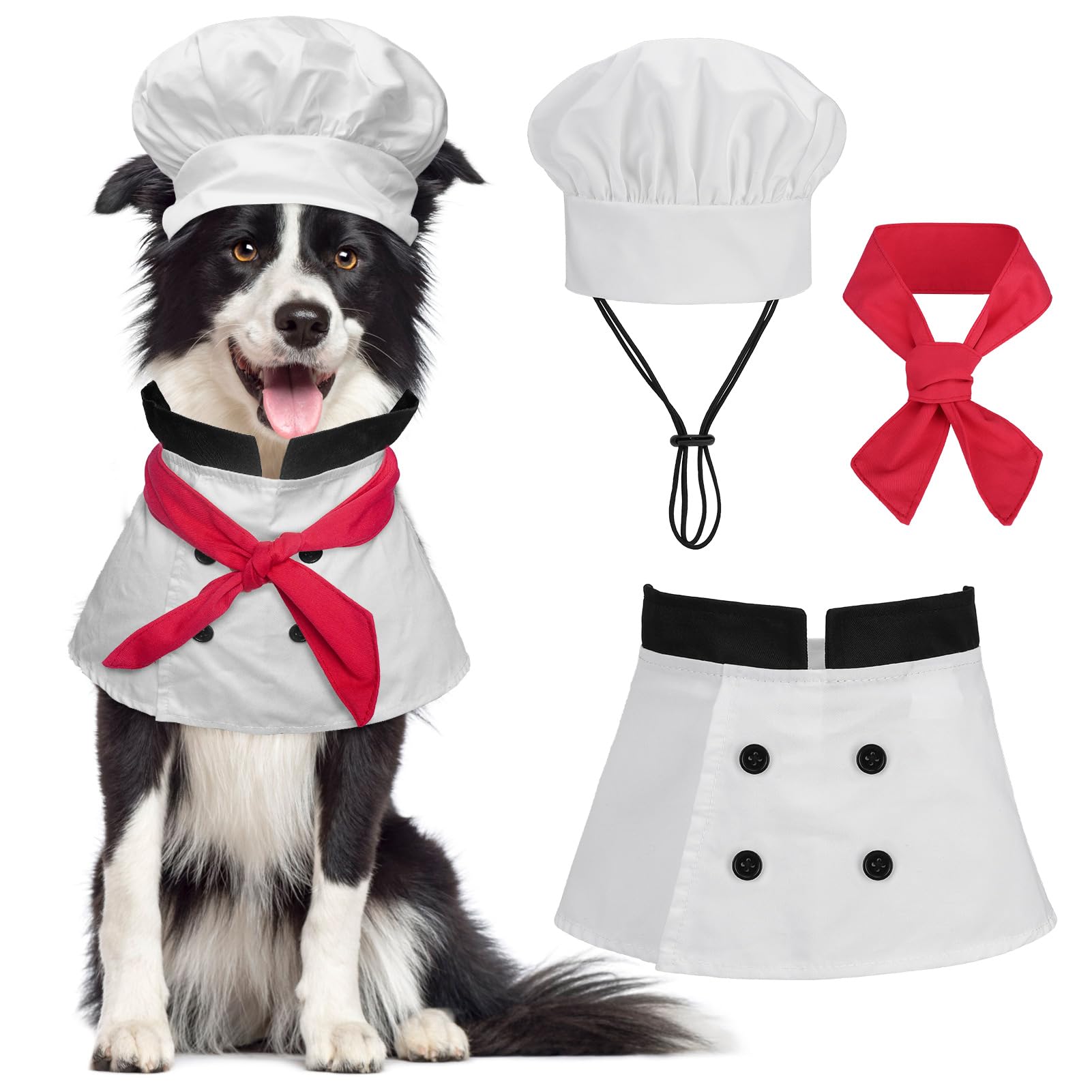 Photo 1 of SCENEREAL Dog Halloween Costume Chef Costumes - Hat Collar Scarf Set, Pet Funny Clothes Cook Outfit for Large Medium Small Dogs, L