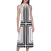 Karl Lagerfeld Women's Sleeveless Chain Collar Printed Silky Crepe Midi Dress