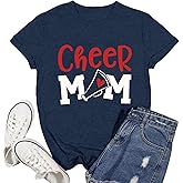 Ascrazy Cheer Mom Shirt for Women Sports Mama Life T-Shirt Game Day Mom Cheerleader Tee Tops