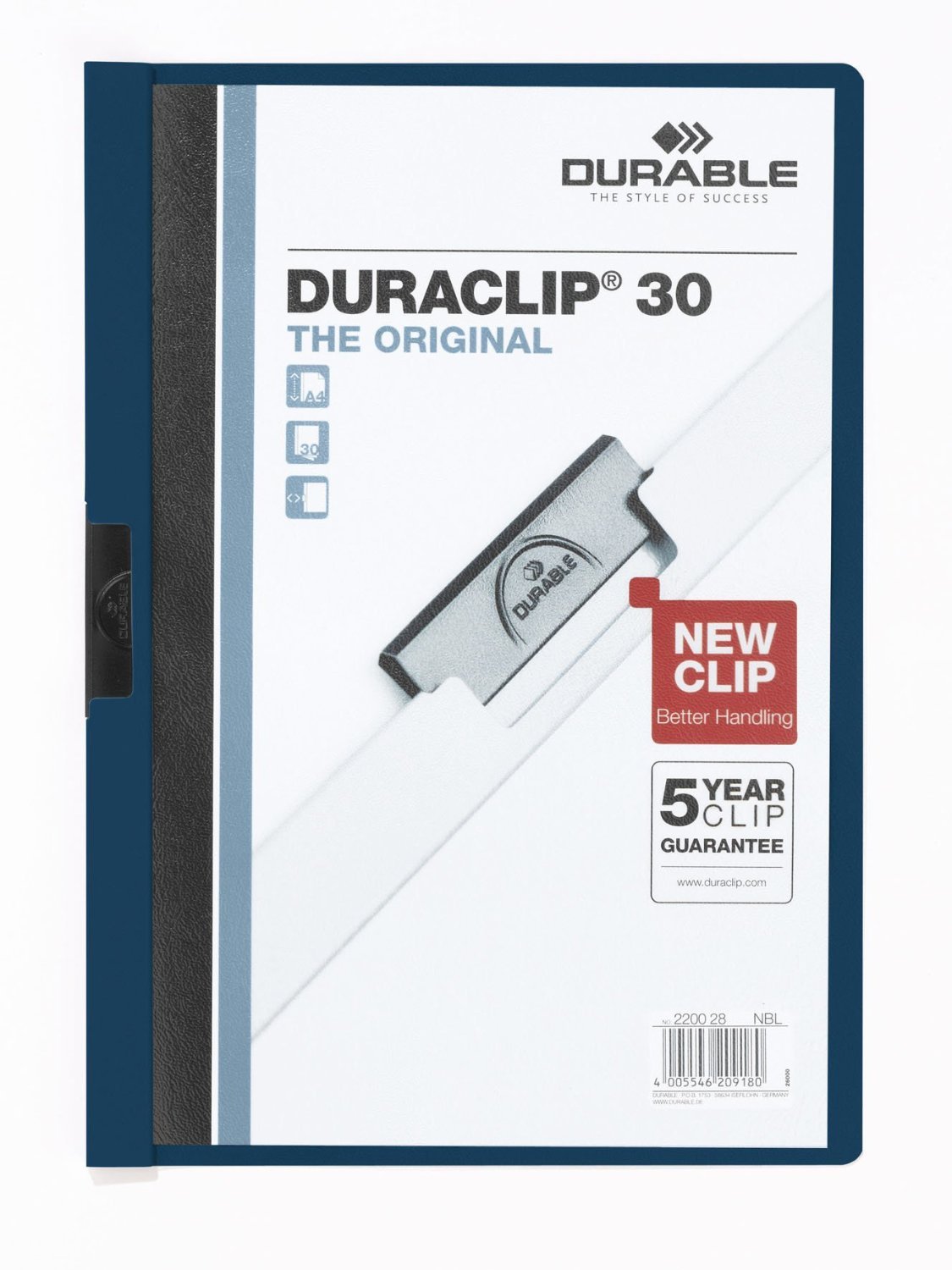 Durable DURACLIP 30 A4 Clip Folder - Holds Up to 30 Sheets of A4 Paper - Strong Metal Sprung Clip - Pack of 25 Midnight Blue Colour Folders for Organising Documents