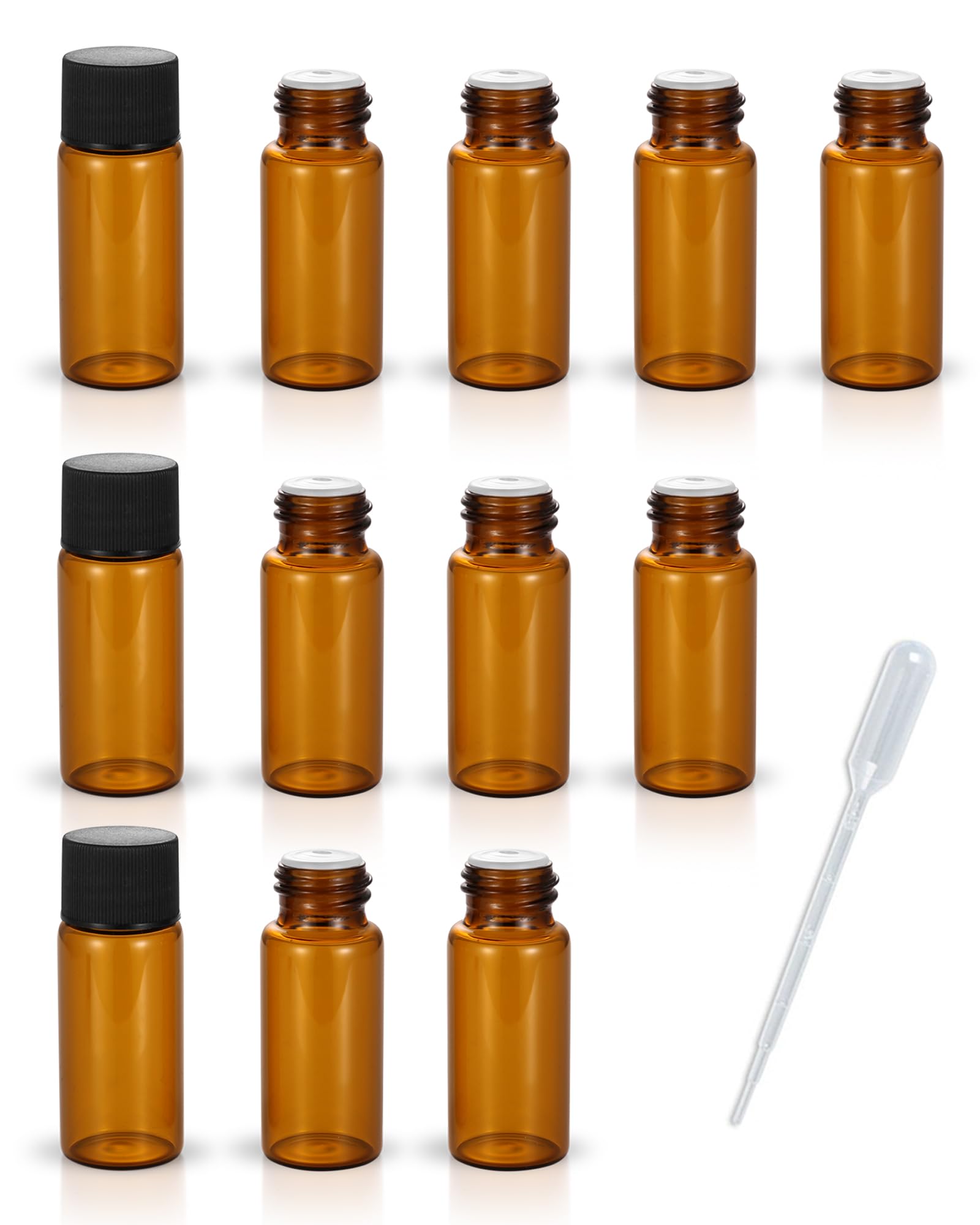ZbFwmx 12 Pack Set Brown Screw Cap Glass Bottle Small Mini Empty Oil Amber Vial (10ml)
