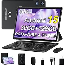 Android 15 Tablet 30GB RAM 128GB ROM 2TB Expand, 10 inch Tablets