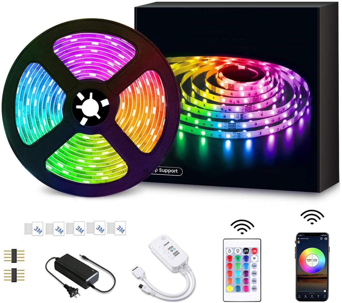 LED Strip Lights, AUSPICE Color Changing Rope Lights 16.4ft RGB 300LEDs with Flexible Strip Light, IP65, IR Remote Controller and APP Control for Bedroom, Kitchen, Step Stair, Party, Home Decoration