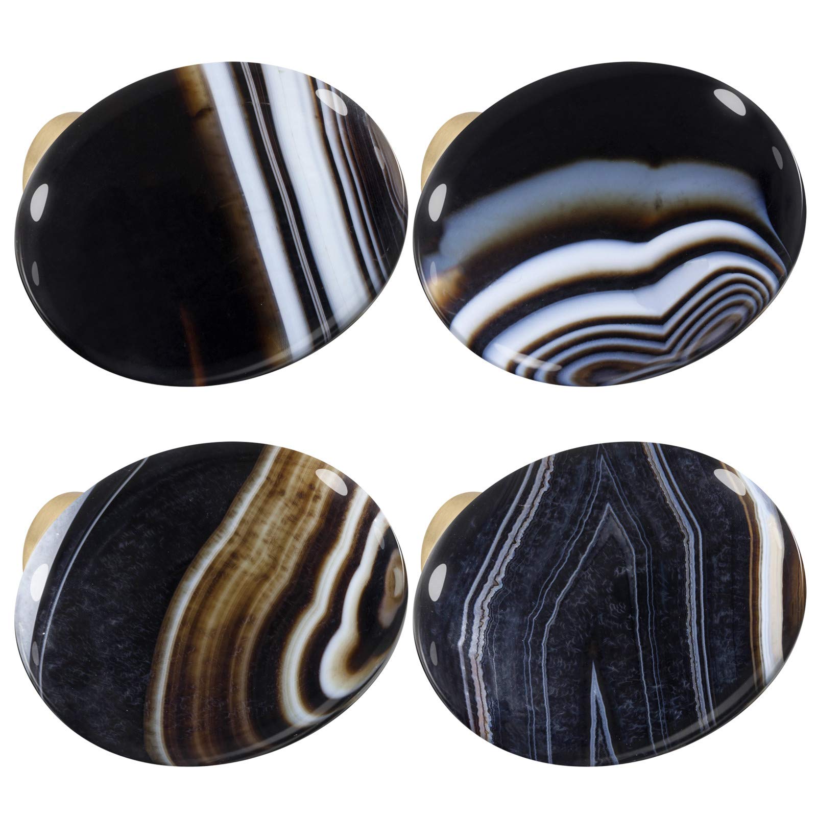 mookaitedecor Set of 4 40mm Black Agate Stone Drawer Knobs with Screws, Healing Stones and Crystals, Oval Decorative Stones Pull Handles for Cabinets Cupboard Wardrobe Home Kitchen
