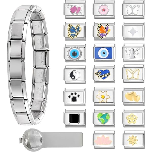 FUGLUS 8pcs Style Italien Charm Link Module 9 Mm En Acier