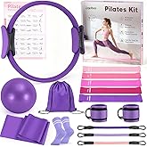 Leychves Home Pilates Essentials Kit for Women, Magic Circle Pilates Equipment Ring and Ball Set, 6 Resistance Bands Workout Guide for 28 Day Pilates Essential Challenge Starter Kit for Beginners