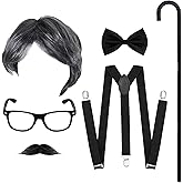 cnomg Old Man Costume for Men 100 Days of School Costume Dress Up Gray Old Man Wig Grandpa Accessories Set