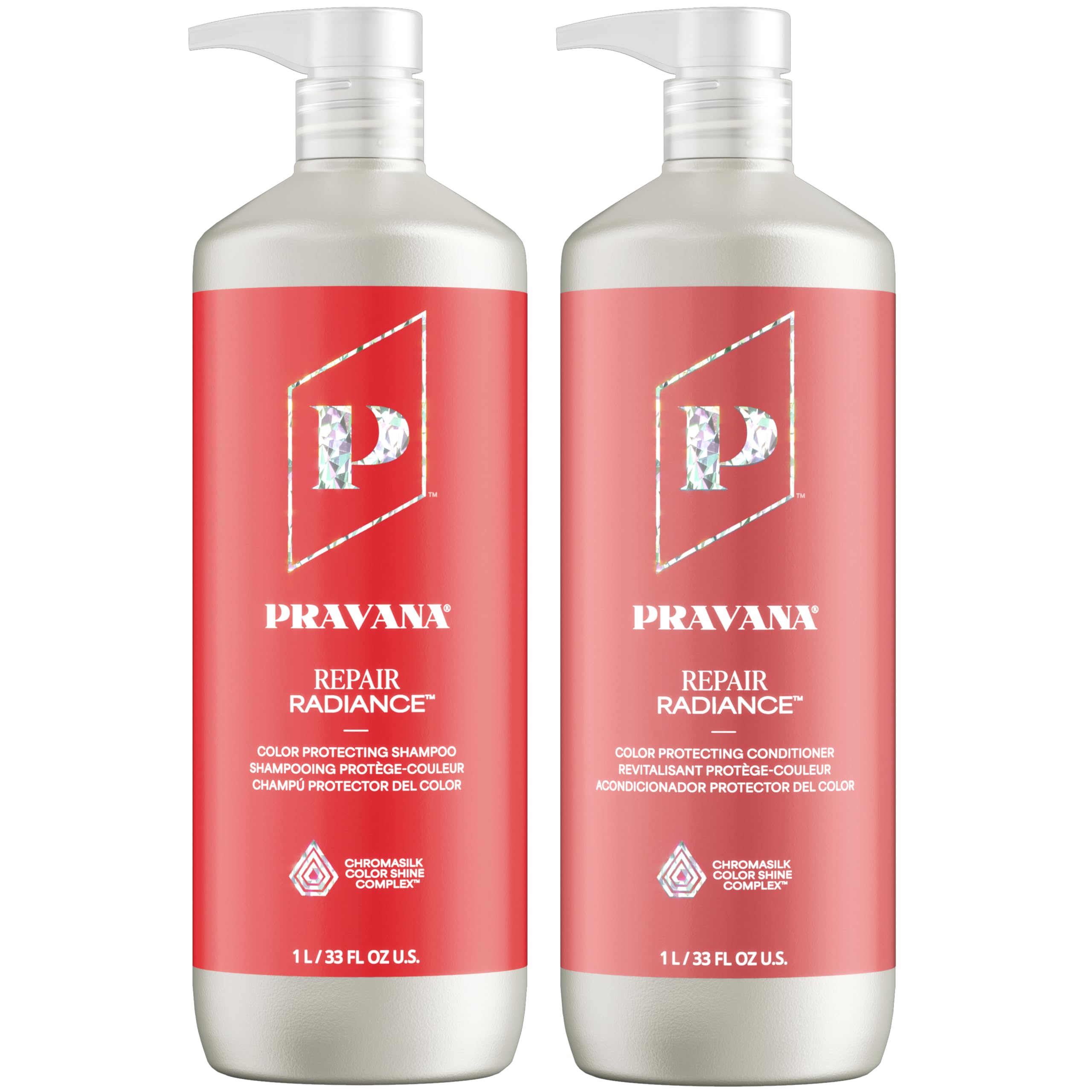 PRAVANA Repair Radiance Shampoo and Conditioner Set | Restores & Nourishes | For Damaged, Color-Treated Hair | Reduces Breakage & Split Ends | Chromasilk Enhances Shine & Protection | Vegan | 33 Fl Oz Image