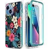 Esdot for iPhone 13 Case with Built-in Screen Protector,Military Grade Rugged Cover with Fashionable Designs for Women Girls,Protective Phone Case 6.1" Blooming Flowers